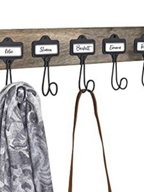 Personalized Rustic Wood Wall Hook Rack with Black Double Hooks